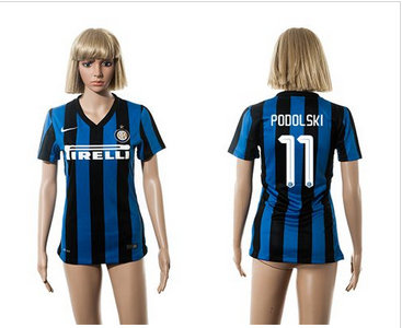 Women Inter Milan #11 Podolski Home Soccer Club Jersey