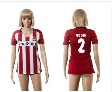 Women Atletico Madrid #2 Godin Home Soccer Club Jersey