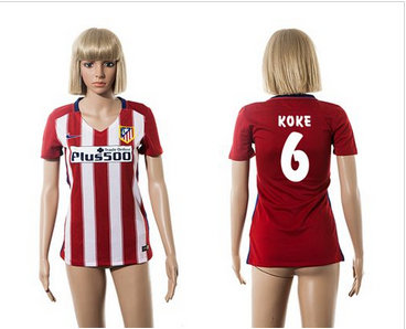 Women Atletico Madrid #6 Koke Home Soccer Club Jersey