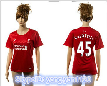 Women Liverpool #45 Balotelli Red Home Soccer Club Jersey
