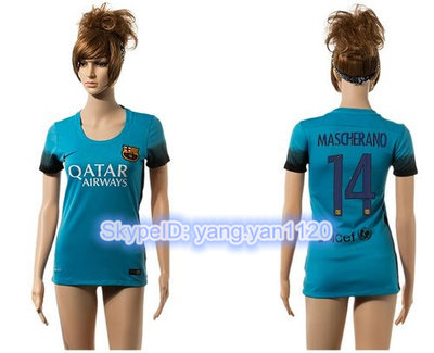 Women's Barcelona #14 Mascherano Blue Soccer Club Jersey