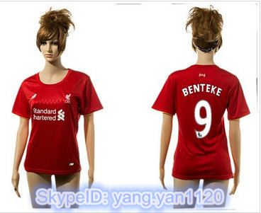 Women Liverpool #9 Benteke Red Home Soccer Club Jersey