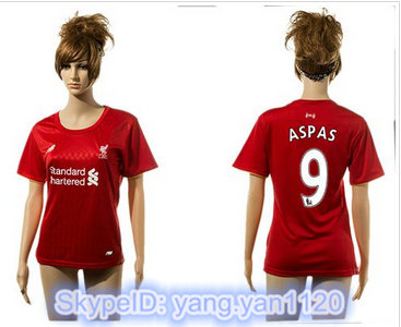 Women Liverpool #9 Aspas Red Home Soccer Club Jersey