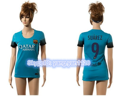 Women's Barcelona #9 Suarez Blue Soccer Club Jersey