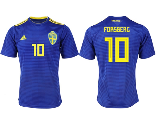Sweden #10 Forsberg Away Soccer Country Jersey
