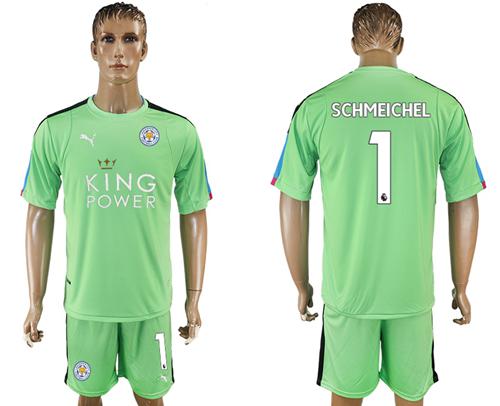 Leicester City #1 Schmeichel Green Goalkeeper Soccer Club Jersey