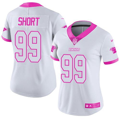 Nike Panthers #99 Kawann Short White Pink Women's Stitched NFL Limited Rush Fashion Jersey