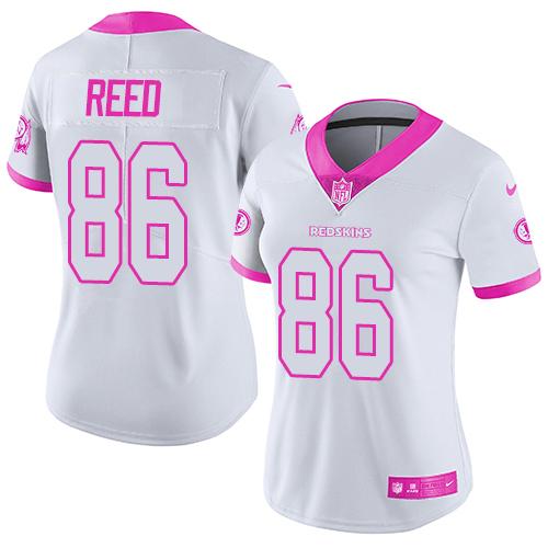 Nike Redskins #86 Jordan Reed White Pink Women's Stitched NFL Limited Rush Fashion Jersey