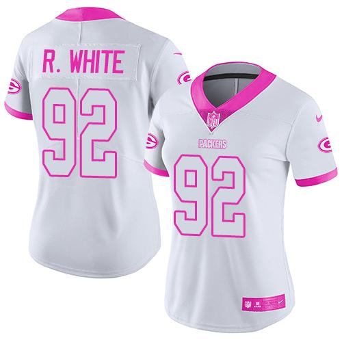 Nike Packers #92 Reggie White White Pink Women's Stitched NFL Limited Rush Fashion Jersey