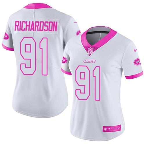 Nike Jets #91 Sheldon Richardson White Pink Women's Stitched NFL Limited Rush Fashion Jersey