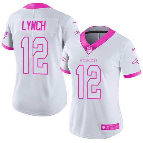 Nike Broncos #12 Paxton Lynch White Pink Women's Stitched NFL Limited Rush Fashion Jers