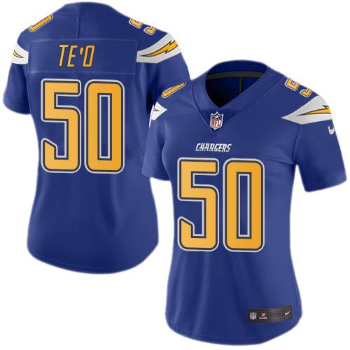 Nike Chargers #50 Manti Te'o Electric Blue Women's Stitched NFL Limited Rush Jersey Nike Chargers #50 Manti Te'o Electric Blue Women's Stitched NFL Limited Rush Jersey