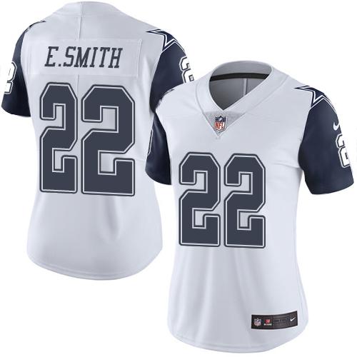 Nike Cowboys #22 Emmitt Smith White Women's Stitched NFL Limited Rush Jersey Nike Cowboys #22 Emmitt Smith White Women's Stitched NFL Limited Rush Jersey