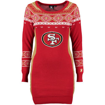 Women's San Francisco 49ers Klew Scarlet Big Logo Ugly Sweater Dress