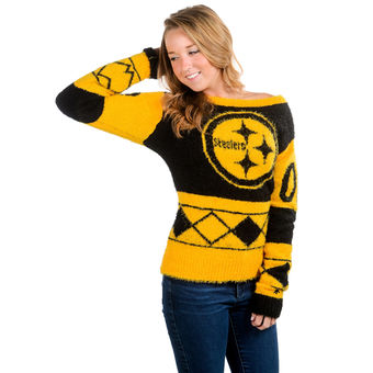 Women's Pittsburgh Steelers Klew Black Eyelash Crew Ugly Sweater