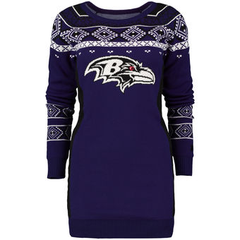 Women's Baltimore Ravens Klew Purple Big Logo Ugly Sweater Dress