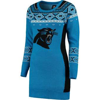 Women's Carolina Panthers Klew Blue Big Logo Ugly Sweater Dress