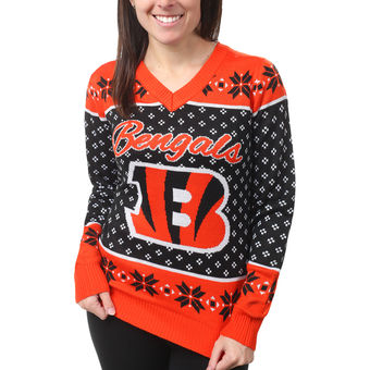Women's Cincinnati Bengals Klew Orange Big Logo V-Neck Sweater