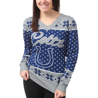 Women's Indianapolis Colts Klew Royal Big Logo V-Neck Sweater