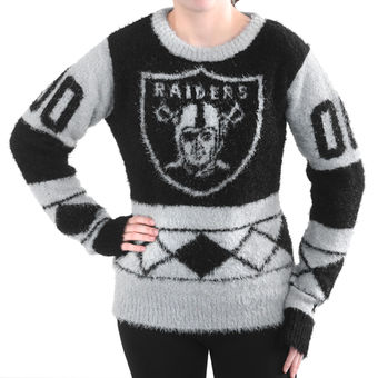 Women's Oakland Raiders Klew Black Eyelash Crew Ugly Sweater