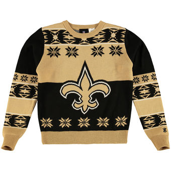 Youth New Orleans Saints Gold Black Big Logo Ugly Sweater