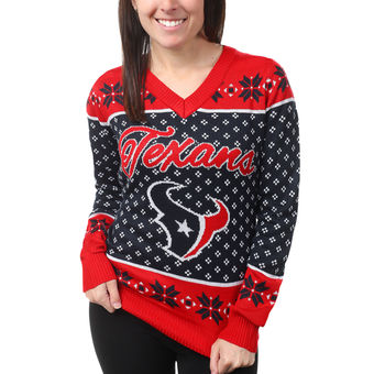 Women's Houston Texans Klew Navy Big Logo V-Neck Sweater