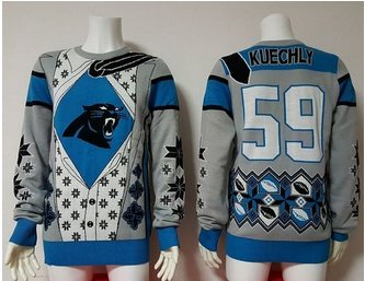 Nike Carolina Panthers #59 Luke Kuechly Blue Grey Men's Ugly Sweater