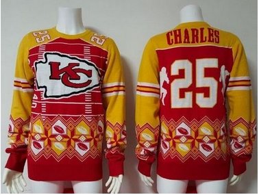 Nike Chiefs #25 Jamaal Charles RedYellow Men's Ugly Sweater
