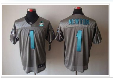 NEW Panthers #1 Cam Newton Grey Shadow With 20TH Season Patch Stitched Jersey